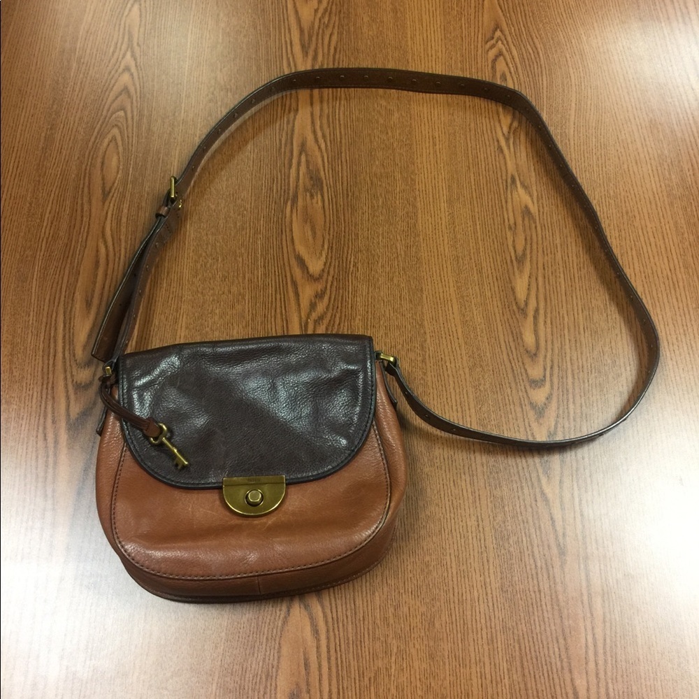 Fossil Brown Leather Crossbody w/ Key Charm